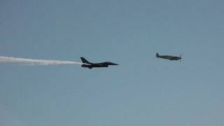 Supermarine Spitfire and F16 Fly Pass at Koksijde Air Show 2011 [upl. by Yenttirb]