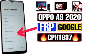 OPPO A9 2020 CPH1937 FRP Bypass Without PC  OPPO A9 2020 Google Account Remove 2023 [upl. by Maddalena]