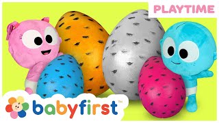 Educational videos for kids  Giant surprise egg w GooGoo amp GaaGaa  Learning Shapes  BabyFirst TV [upl. by Ahsenid]