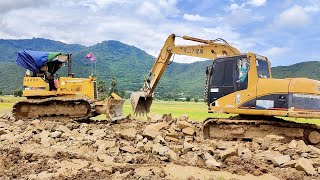 Bulldozer vs Excavator Challenge Moving Rocks for Road Construction [upl. by Yekcir840]