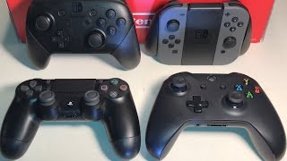 Switch Pro Controller vs DualShock 4 V2 vs Xbox One V3 vs JoyCon Grip  ULTIMATE COMPARISON REVIEW [upl. by Jamel]