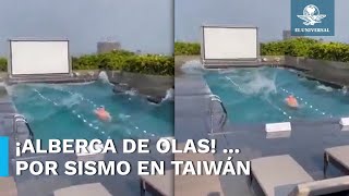 Sujeto vive terremoto en Taiwán dentro de una alberca en la azotea de un hotel [upl. by Annail138]