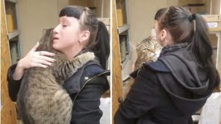 At the shelter the cat hugged the girl tightly and did not want to let go [upl. by Fassold]