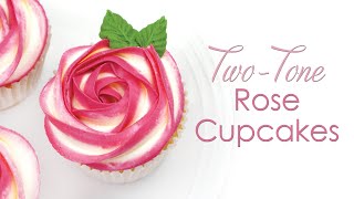 TwoTone Buttercream Rosette Cupcakes  Piping Techniques  Buttercream Frosting Flower Cupcakes [upl. by Stelle]