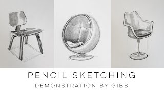 How to draw furniture  a beginners sketching tutorial on three classic chairs [upl. by Ruberta]