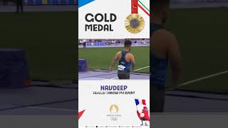 Javelin Throw Gold Medalist Navdeep Paralympic indianolympicassociation goldmedal olympics medal [upl. by Ricardama]