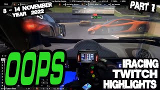 iRacing Twitch Highlights 22S4W9P1 8  14 November 2022 Part 1 Funny moves saves wins fails [upl. by Siramed450]