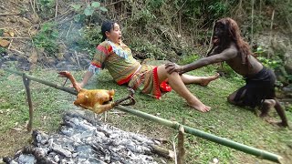 Primitive Life  Catch Big Chicken and cooking  survival in the rainforest meet forest people [upl. by Aisayt]