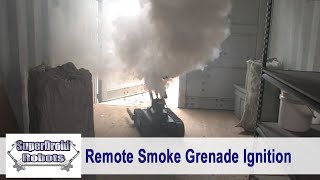 Robot Releases Smoke Grenade by SuperDroid Robots LT2F with 4 Remote Grenade Ignition [upl. by Aelc]