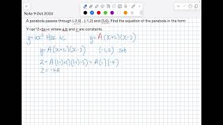 Finding Quadratic equation from points [upl. by Eimaral]