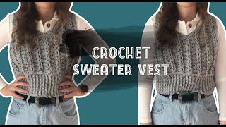 Crochet cropped sweater vest tutorial  Braided loop stitch [upl. by Ardnossac]