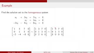 MATH 3191 Example  Homogeneous System with NonTrivial Solution Set [upl. by Divine997]