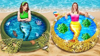 RICH VS POOR MERMAID🧜‍♀️ How to Become a Mermaid in School✨ Extreme Transformation Hacks by 123 GO [upl. by Gabrielson]