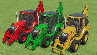 TRANSPORTING CAT BACKHOE LOADERS  TRANSPORT TRUCK IN FS22  FARMING SIMULATOR 22 [upl. by Elleirbag282]