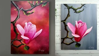 Step by Step acrylic painting on Canvas for beginners Magnolia painting  Art ideas  How to paint [upl. by Drehcir822]