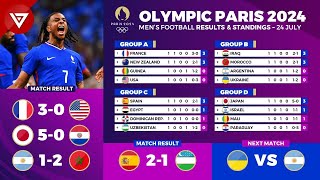 🔴 Results amp Standings Table OLYMPIC PARIS 2024 Mens Football as of 24 July 2024  France vs USA [upl. by Moazami46]