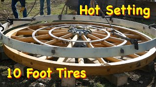 Shrinking Hot Tires on Horse Logging Wheels  Engels Coach Shop [upl. by Hilten488]