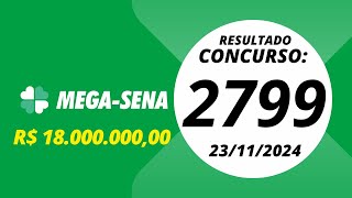 Mega Sena Resultado concurso 2799 23112024 megasena resultadomegasena2799 [upl. by Eniledgam]