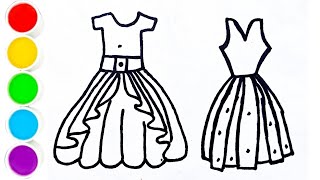 Very easy Two Frocks drawing painting and coloring for kids  kids Art  by Magically Art [upl. by Ailema]