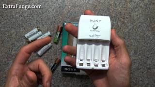 Sony Cycle Energy BCG34HLD4KN Power Charger with 4 PreCharged 2000 mAh AA Batteries Review [upl. by Nairbal]