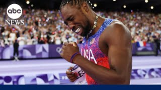 A big day for Team USA as Noah Lyles wins gold in the 100meter [upl. by Ahsiekit]