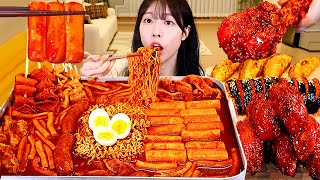 ASMR MUKBANG 직접 만든 라면 떡볶이 양념치킨 치즈 김밥 먹방 amp 레시피 FRIED CHICKEN AND Tteokbokki EATING [upl. by Alves]