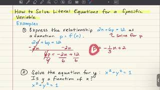 Precalc Unit 11 Notes Solving Literal Equations [upl. by Kcitrap]