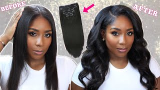 HOW I INSTALL amp STYLE CLIP IN EXTENSIONS IN 5 WAYS  THE BEST CLIP INS FOR BLACK HAIR FT CURLSQUEEN [upl. by Yokum]