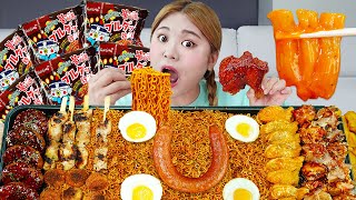 Mukbang Fire Spicy Noodle Fried Chicken Spicy tteokbokki Busan Bibim guksu EATING by HIU 하이유 [upl. by Keel162]