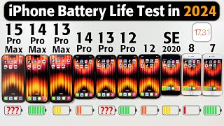 iPhone Battery Test in 2024  15 Pro Max vs 14 Pro Max13 Pro Max14 Pro13 Pro12 Pro12Se202087 [upl. by Ahsinor]