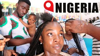 I TRIED GETTING BRAIDS AT A LOCAL HAIR SALON IN NIGERIA [upl. by Pufahl]