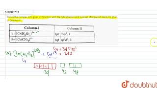 Match the complex ions given in ColumnI with the hybridisation and number of unpaired electrons [upl. by Thorny]