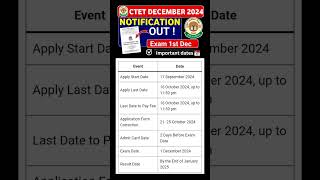 CTET December Notification 2024  CTET Form Fill Up 2024  CTET Syllabus Eligibility Exam Date ctet [upl. by Eremehc]