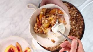 Caramelized Peach  White Chocolate Oatmeal Skillet Cookie Pie [upl. by Bazil153]