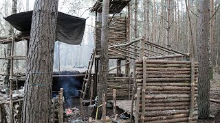 Bushcraft Camp with Watch Tower Off Grid Shelter Build [upl. by Fawne]