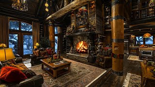 Cozy Snowy Cabin Ambience  Crackling Fireplace Sounds amp Whistling Cold Wind for Relaxing Sleep [upl. by Eonak857]