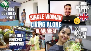 single WOMAN LIVING ALONE in MUMBAI  paying DUE bills cooking meals laundry buying grocery 🥵 [upl. by Eirrehc670]