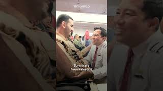 Indonesian pilot greets Palestinian passenger on plane [upl. by Nylareg]