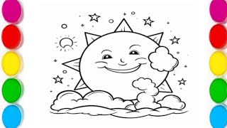 Sun ☀ and cloud ⛅ drawing  how to draw sunny day drawing  easy step by step drawing for kids [upl. by Sira]