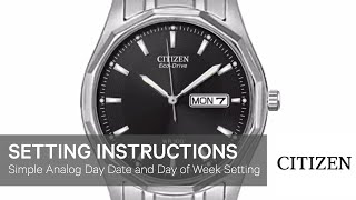 Citizen Watch Setting Instructions — Simple Analog Day Date and Day of Week Setting [upl. by Hanoj496]