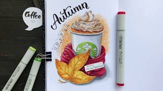 Рисуем осенний скетч спиртовыми маркерами copic  copic markers drawing  autumn [upl. by Egiap]