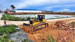 SHANTUI DH17C2 Bulldozer Transaction Filling up land huge Dump Truck Unloading [upl. by Paff]