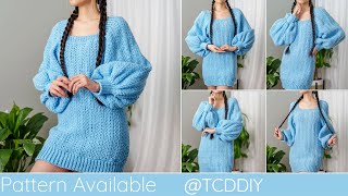 How to Crochet Oversized Sweater Dress  Pattern amp Tutorial DIY [upl. by Sullivan]