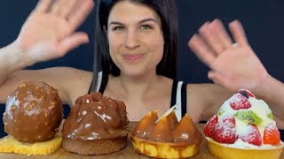 ASMeRi Eats ASMR chocolate cream mousse tart cakes Mukbang bites only [upl. by Ursula]