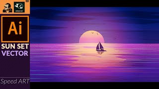 Vector Sunset Scenery in Adobe Illustrator  Speed Art [upl. by Inattirb643]