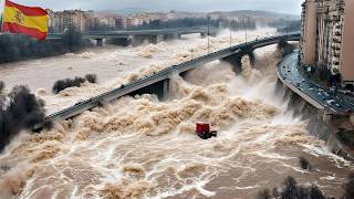 Historic floods are devastating Spain The river broke and swept hundreds of cars into the water [upl. by Craw733]