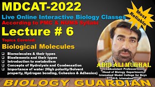 Lecture 6 MDCAT 2022 Biology Preparation Series Biological Molecules Part1 PMC  NUMS [upl. by Hildegaard]