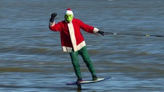 Santa waterskis by Virginia town in annual Christmas tradition [upl. by Aredna371]