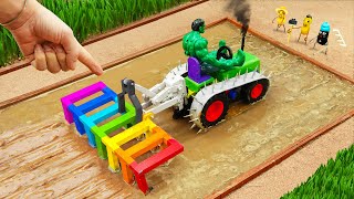 Diy tractor making mini Rainbow Plowing Machine  diy Chain Wheel for Tractor Stuck in Mud  HP Mini [upl. by Malan]