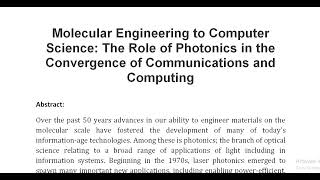 Molecular Engineering to Computer Science The Role of Photonics in the Convergence of Communication [upl. by Ellac]